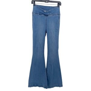 Free People Penny Flare Jeans Womens 27 Blue Crossover Waist Bell Bottom Denim
